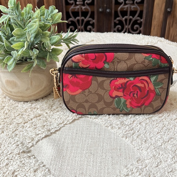 🌺FLASH SALE!Coach Isla Chain Crossbody Jumbo Floral Print NWT Khaki/Oxblood - Picture 4 of 8